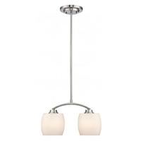 View 2 Light Brushed Nickel White Satin Glass Shade Mini Pendant Light Fixture