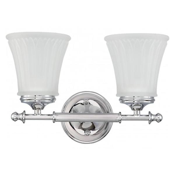 2 Light Polished Chrome Frosted Etched Glass Shades Vanity Light Fixture