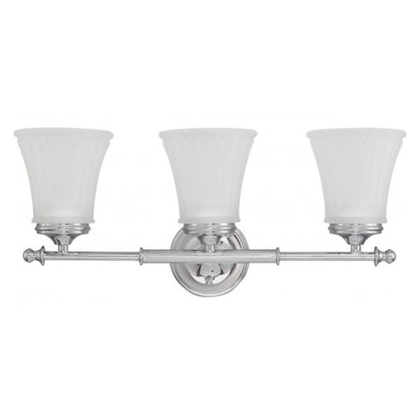 3 Light Polished Chrome Frosted Etched Glass Shades Vanity Light Fixture