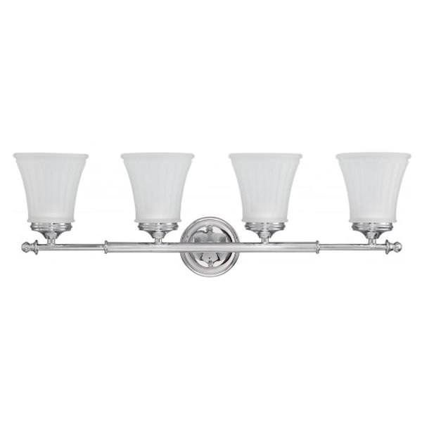 4 Light Polished Chrome Frosted Etched Glass Shades Vanity Light Fixture