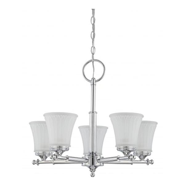 5 Light Polished Chrome Frosted Etched Glass Shades Chandelier Light Fixture