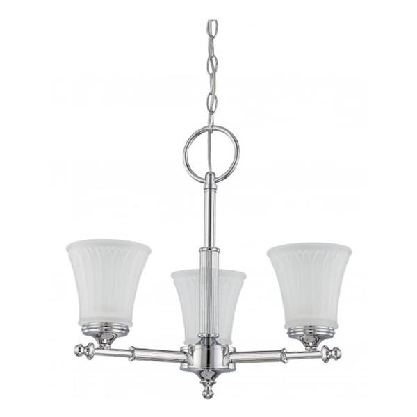 3 Light Polished Chrome Frosted Etched Glass Shades Chandelier Light Fixture