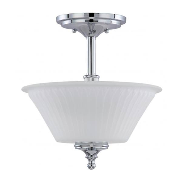 2 Light Polished Chrome Frosted Etched Glass Shade Ceiling Light Fixture