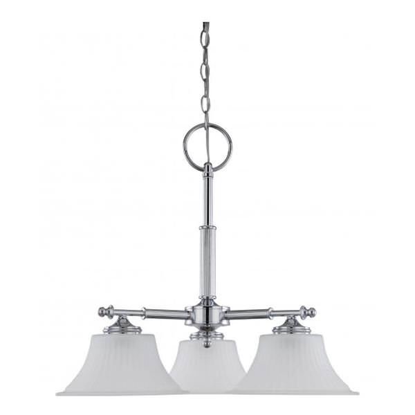 3 Light Polished Chrome Frosted Etched Glass Shades Chandelier Light Fixture