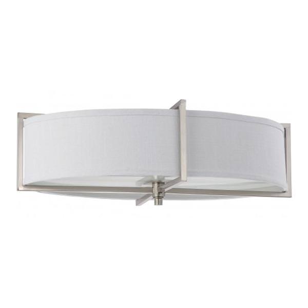 6 Light Brushed Nickel Slate Gray Fabric Shade Ceiling Light Fixture