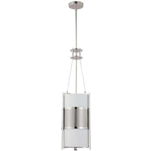 1 Light Polished Nickel Slate Gray Fabric Shade Frosted Diffuser Pendant Light Fixture