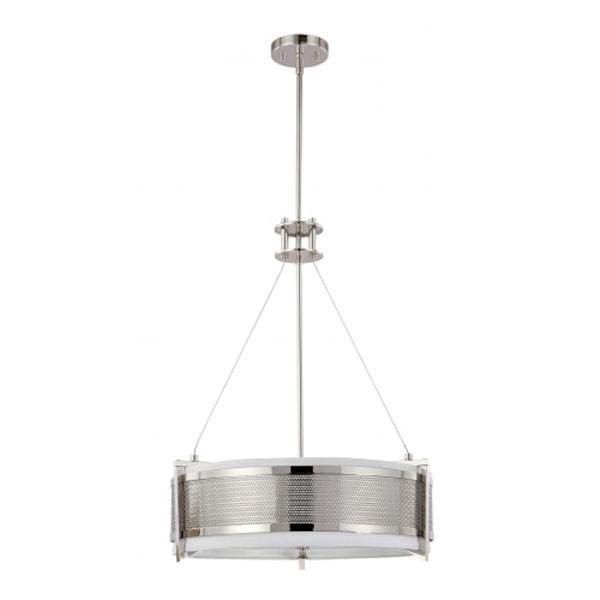4 Light Polished Nickel Slate Gray Fabric Shade Frosted Diffuser Pendant Light Fixture