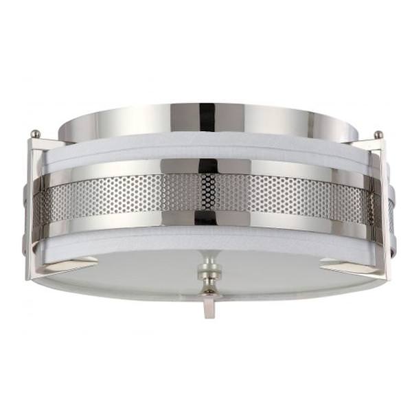 3 Light Polished Nickel Slate Gray Fabric Shade Ceiling Light Fixture