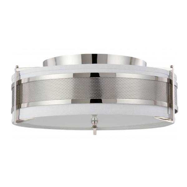 4 Light Polished Nickel Slate Gray Fabric Shade Ceiling Light Fixture