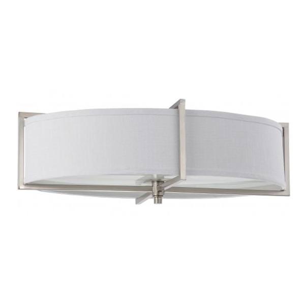 6 Light Brushed Nickel Slate Gray Fabric Shade Ceiling Light Fixture