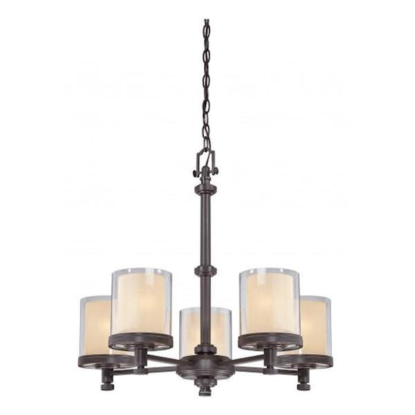 5 Light Sudbury Bronze Glass Shades Chandelier Light Fixture
