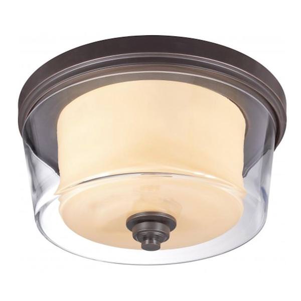 2 Light 13" Round Sudbury Bronze Cream Glass Shade Ceiling Light Fixture