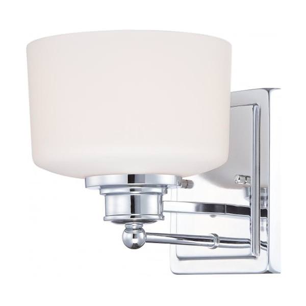 1 Light Polished Chrome White Satin Glass Shade Vanity Light Fixture