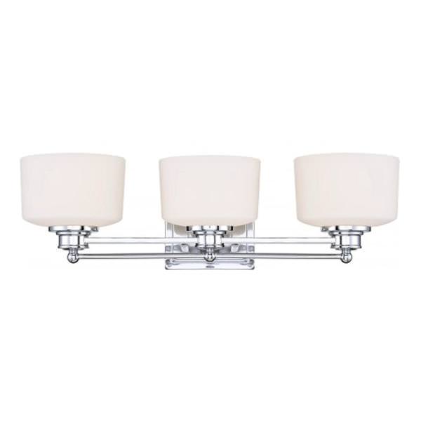 3 Light Polished Chrome White Satin Glass Shades Vanity Light Fixture