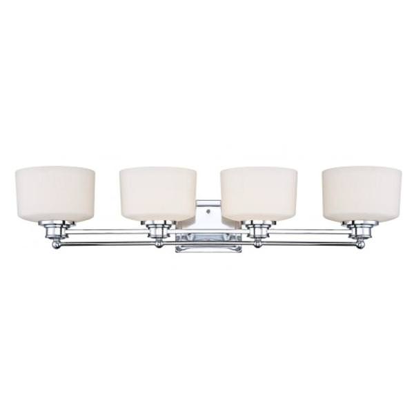 4 Light Polished Chrome White Satin Glass Shades Vanity Light Fixture