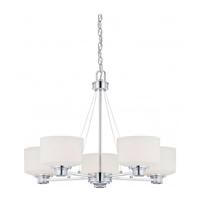 View 5 Light Polished Chrome White Satin Glass Shades Chandelier Light Fixture