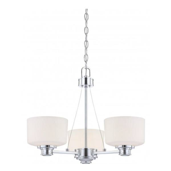 3 Light Polished Chrome White Satin Glass Shades Chandelier Light Fixture