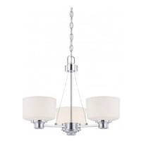 View 3 Light Polished Chrome White Satin Glass Shades Chandelier Light Fixture