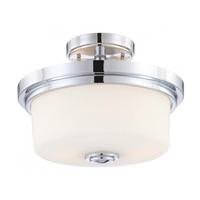 View 2 Light 13" Round Polished Chrome White Satin Glass Shade Ceiling Light Fixture