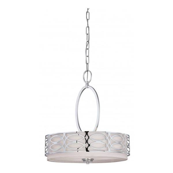 3 Light Polished Nickel Slate Gray Fabric Shade Frosted Diffuser Pendant Light Fixture