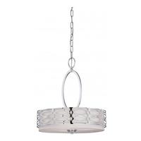 View 3 Light Polished Nickel Slate Gray Fabric Shade Frosted Diffuser Pendant Light Fixture