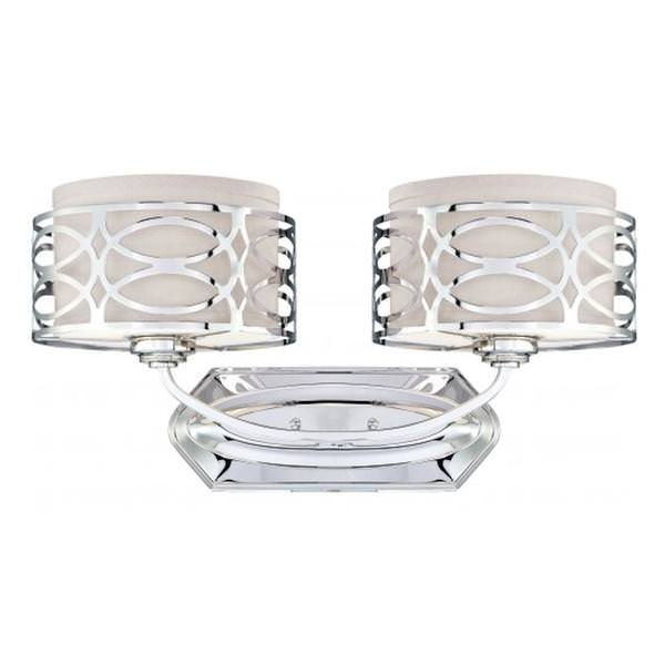 2 Light Polished Nickel Slate Gray Fabric Shades Frosted Diffusers Vanity Light Fixture