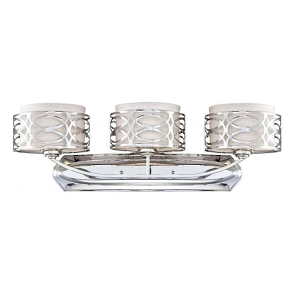 3 Light Polished Nickel Slate Gray Fabric Shades Frosted Diffusers Vanity Light Fixture