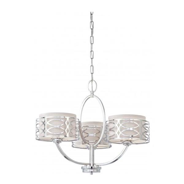 3 Light Polished Nickel Slate Gray Fabric Shades Chandelier Light Fixture