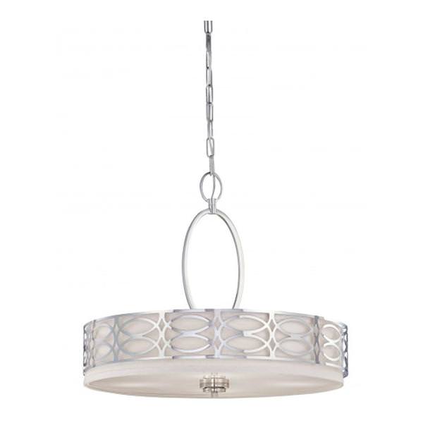 4 Light Polished Nickel Slate Gray Fabric Shade Frosted Diffuser Pendant Light Fixture