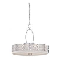 View 4 Light Polished Nickel Slate Gray Fabric Shade Frosted Diffuser Pendant Light Fixture