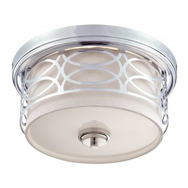 2 Light Polished Nickel Slate Gray Fabric Shade Frosted Diffuser Ceiling Light Fixture
