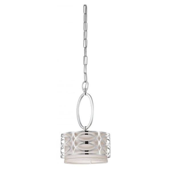 1 Light Polished Nickel Slate Gray Fabric Shade Mini Pendant Light Fixture