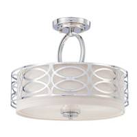 View 3 Light 15" Round Polished Nickel Slate Gray Fabric Shade Frosted Diffuser Ceiling Light Fixture