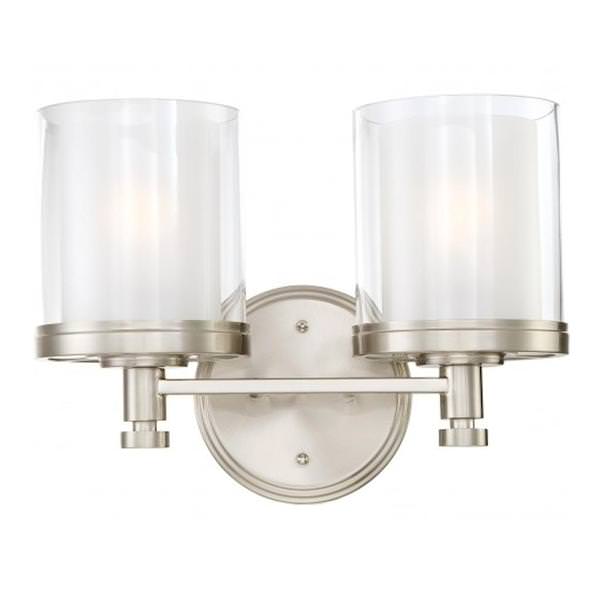 2 Light Brushed Nickel Frosted Glass Shades Vanity Light Fixture