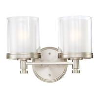 View 2 Light Brushed Nickel Frosted Glass Shades Vanity Light Fixture