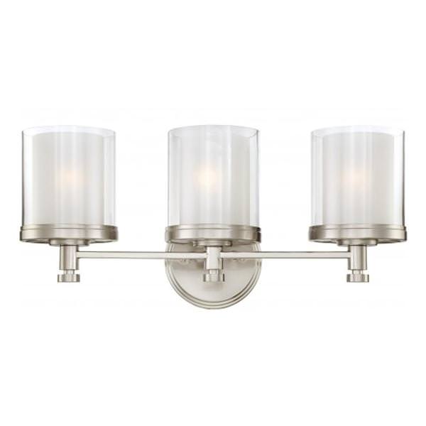 3 Light Brushed Nickel Frosted Glass Shades Vanity Light Fixture