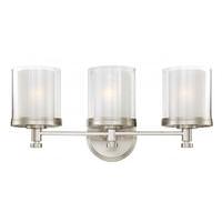 View 3 Light Brushed Nickel Frosted Glass Shades Vanity Light Fixture