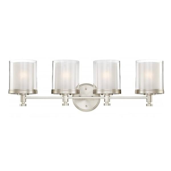 4 Light Brushed Nickel Frosted Glass Shades Vanity Light Fixture