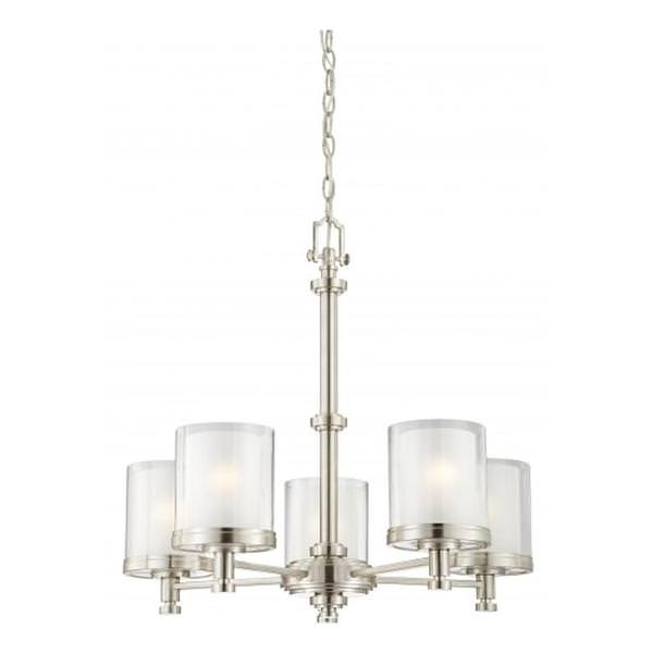 5 Light Brushed Nickel Glass Shades Chandelier Light Fixture