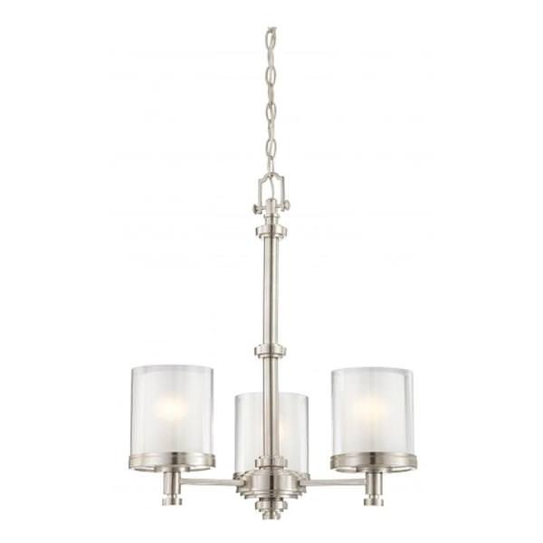 3 Light Brushed Nickel Glass Shades Chandelier Light Fixture