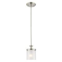 View 1 Light Brushed Nickel Frosted Glass Shade Mini Pendant Light Fixture