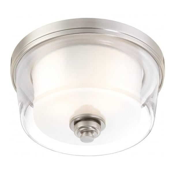 2 Light 13" Round Brushed Nickel Glass Shade Ceiling Light Fixture