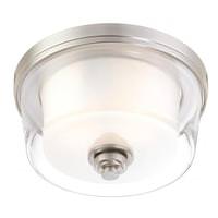 View 2 Light 13" Round Brushed Nickel Glass Shade Ceiling Light Fixture