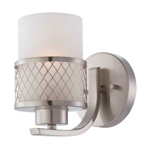 1 Light Brushed Nickel Frosted Glass Shade Vanity Light Fixture