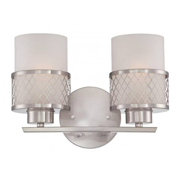 2 Light Brushed Nickel Frosted Glass Shades Vanity Light Fixture