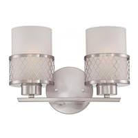 View 2 Light Brushed Nickel Frosted Glass Shades Vanity Light Fixture