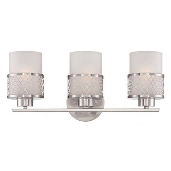 3 Light Brushed Nickel Frosted Glass Shades Vanity Light Fixture