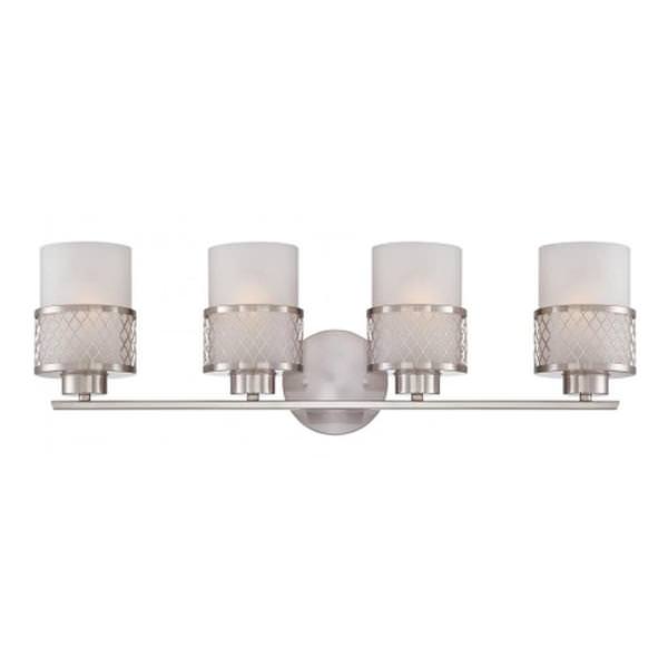 4 Light Brushed Nickel Frosted Glass Shades Vanity Light Fixture