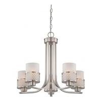 View 5 Light Brushed Nickel Frosted Glass Shades Chandelier Light Fixture