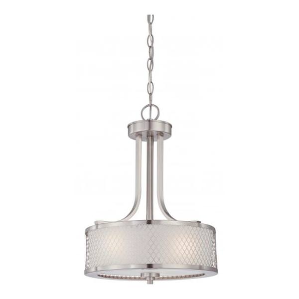 3 Light Brushed Nickel Frosted Glass Shade Pendant Light Fixture